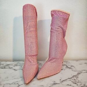 Pink Rhinestone Heeled Boots